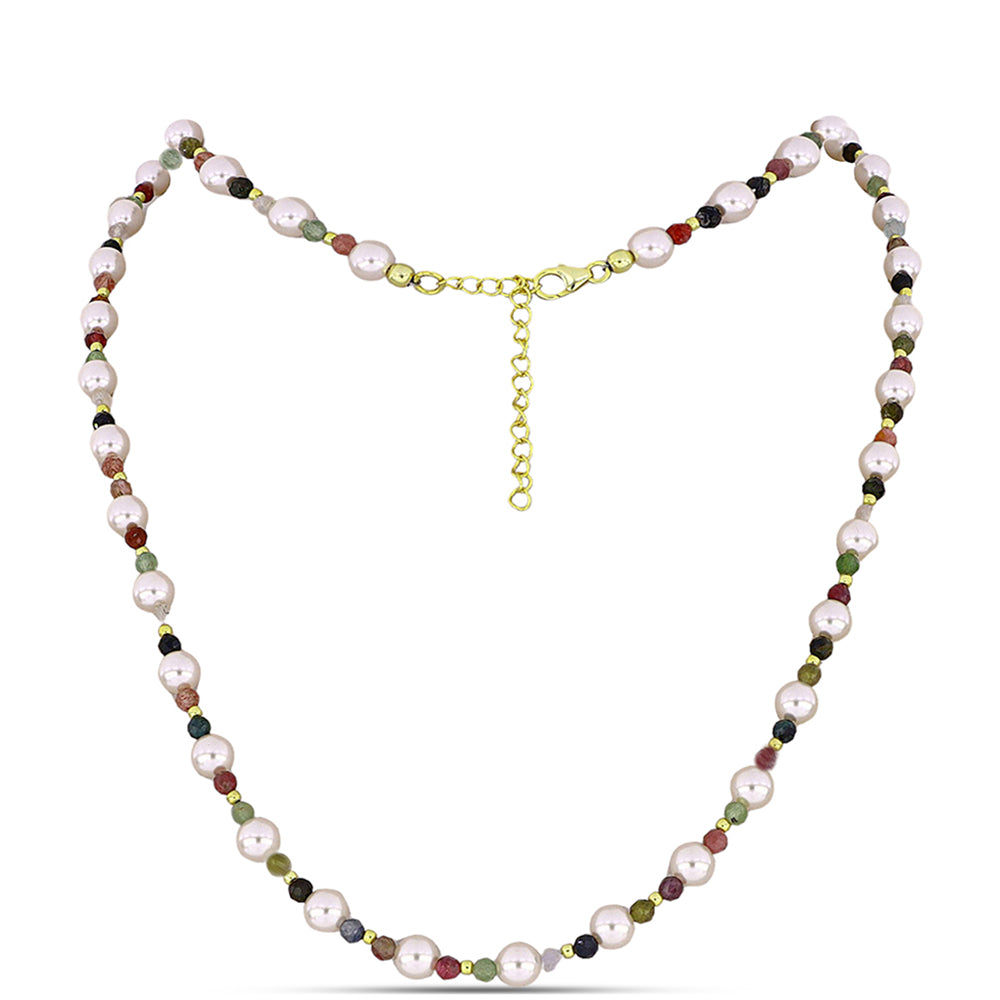 Collar de Plata Bañada en Oro con Chakra Turmalina y Perla de Agua Dulce