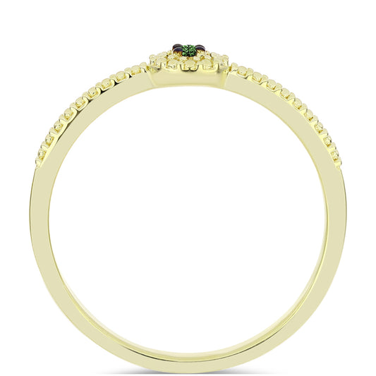 Anillo de Plata Bañada en Oro con Diamante Verde