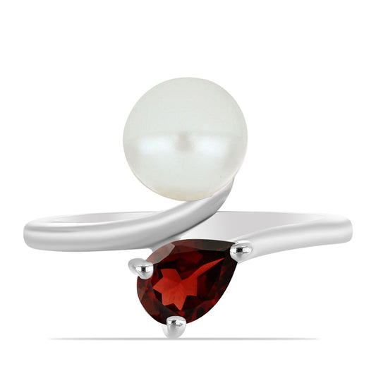 Anillo de Plata con Granate Barton y Perla blanca de agua dulce