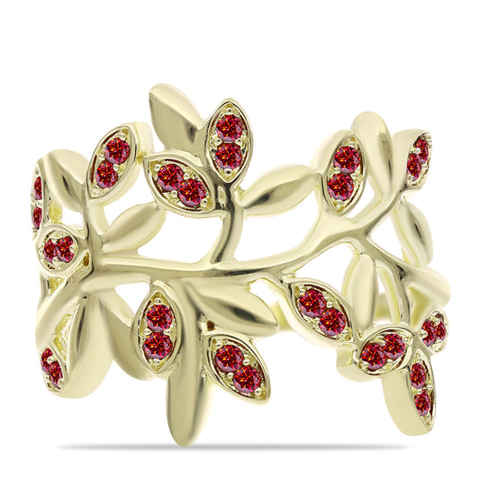 Anillo de Plata Bañada en Oro con Majestuosa moisanita roja