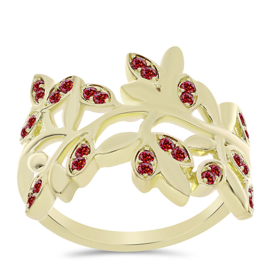 Anillo de Plata Bañada en Oro con Majestuosa moisanita roja