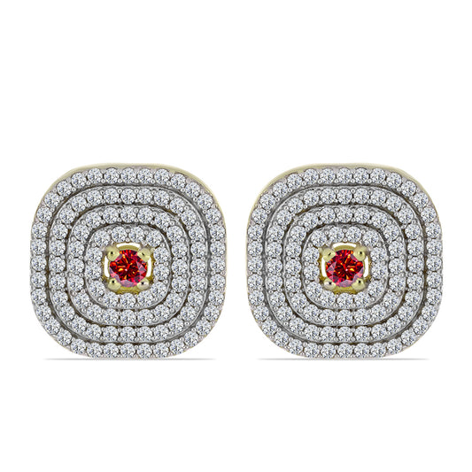 Pendientes de Plata Bañada en Oro con Majestuosa moisanita roja y Topacio Blanco
