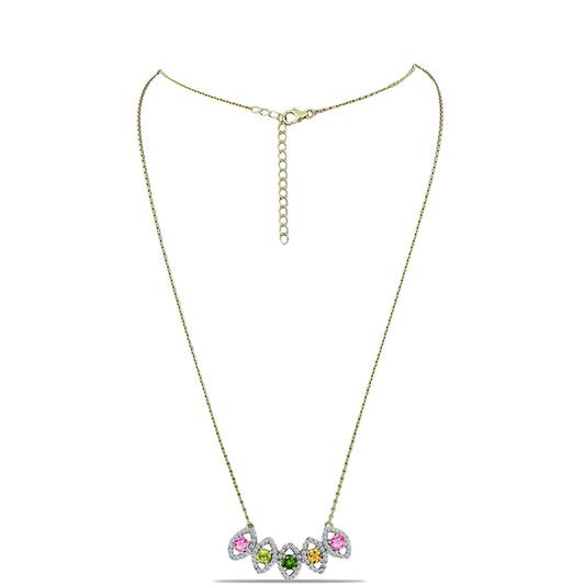Collar de Plata Bañada en Oro con Chakra Turmalina y Topacio Blanco