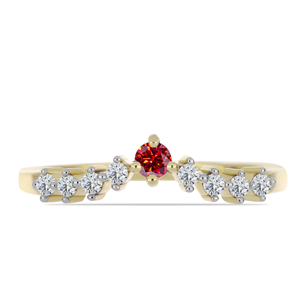 Anillo de Plata Bañada en Oro con Majestuosa moisanita roja y Topacio Blanco