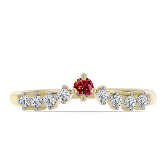 Anillo de Plata Bañada en Oro con Majestuosa moisanita roja y Topacio Blanco