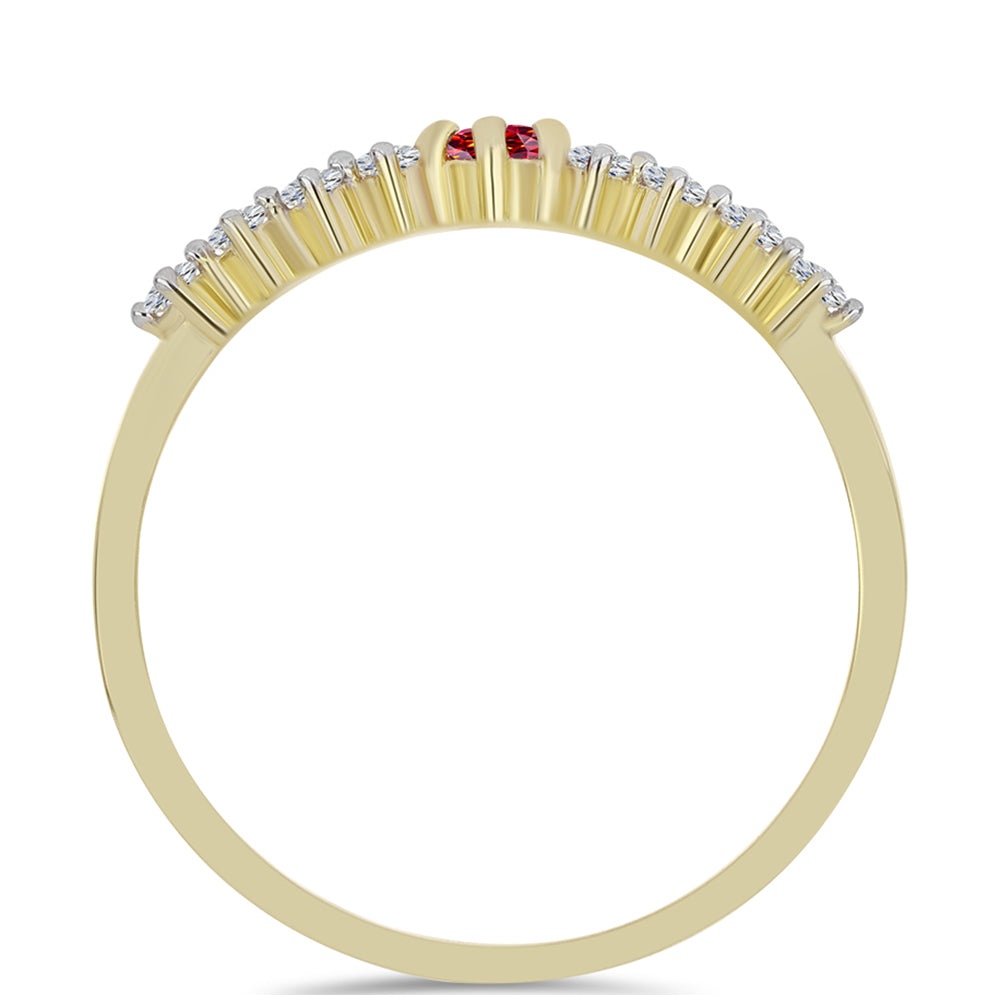 Anillo de Plata Bañada en Oro con Majestuosa moisanita roja y Topacio Blanco 2 