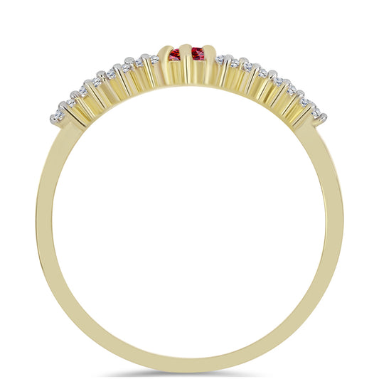 Anillo de Plata Bañada en Oro con Majestuosa moisanita roja y Topacio Blanco