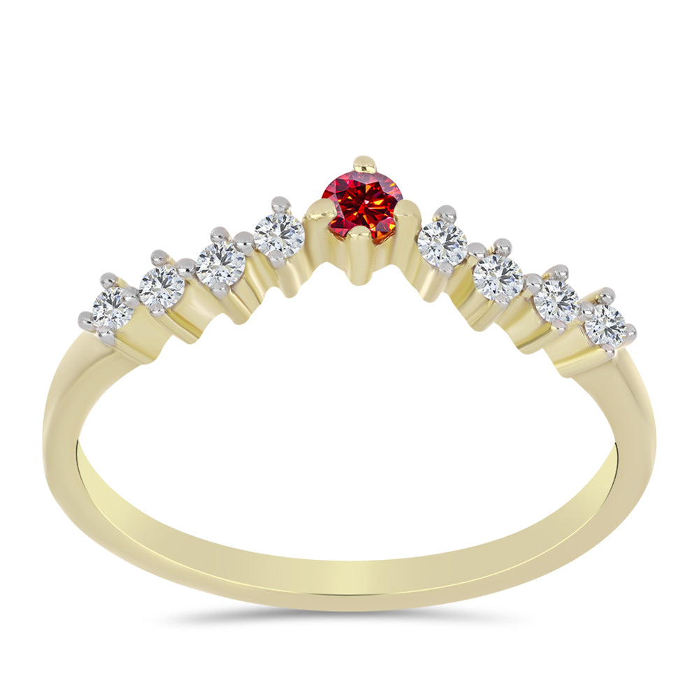 Anillo de Plata Bañada en Oro con Majestuosa moisanita roja y Topacio Blanco 3 