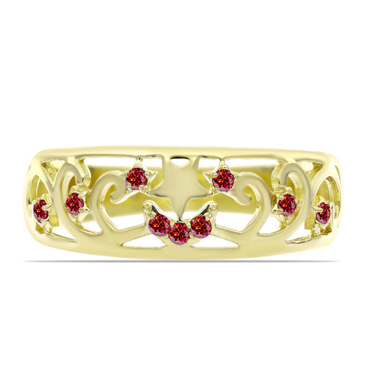 Anillo de Plata Bañada en Oro con Majestuosa moisanita roja