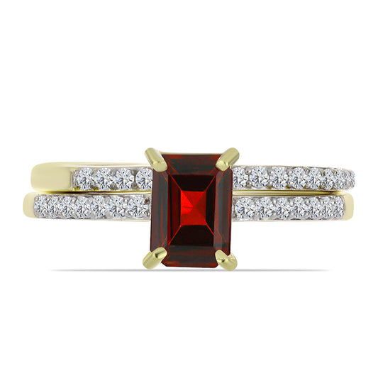 Conjunto de Plata Bañada en Oro con Majestuosa moisanita roja y Topacio Blanco ( Anillo )