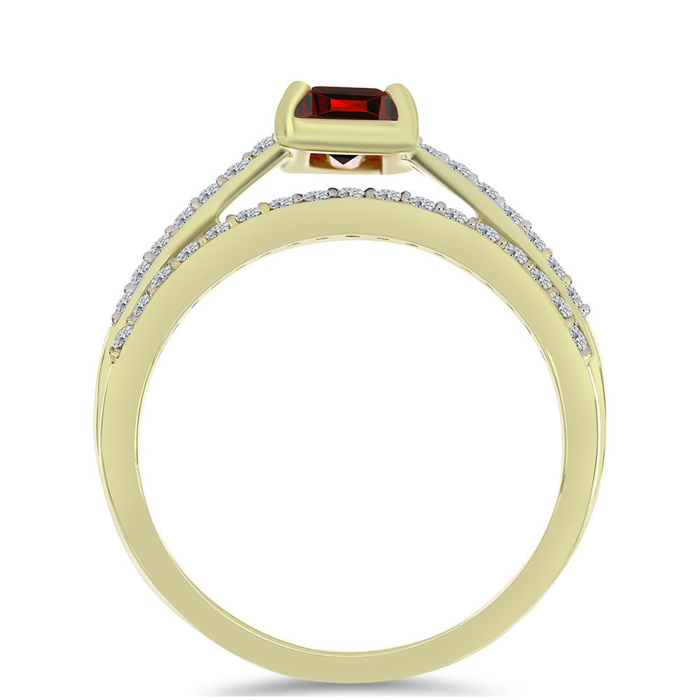 Conjunto de Plata Bañada en Oro con Majestuosa moisanita roja y Topacio Blanco ( Anillo ) 2 