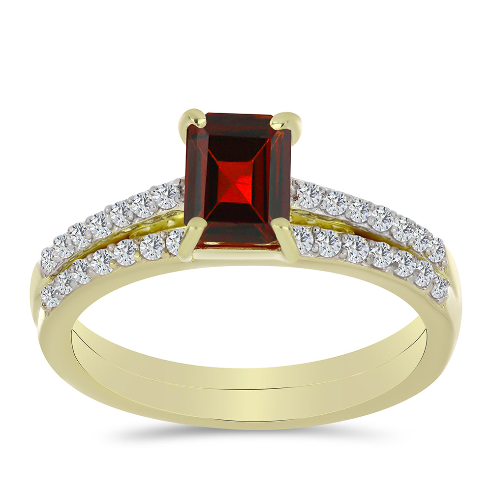 Conjunto de Plata Bañada en Oro con Majestuosa moisanita roja y Topacio Blanco ( Anillo ) 3 