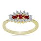 Anillo de Plata Bañada en Oro con Majestuosa moisanita roja y Topacio Blanco