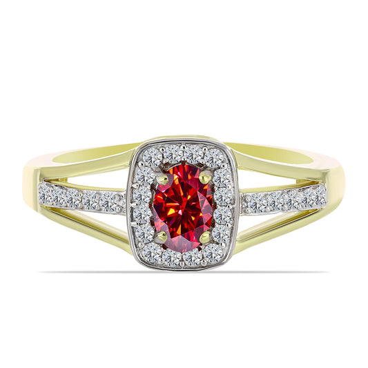 Anillo de Plata Bañada en Oro con Majestuosa moisanita roja y Topacio Blanco