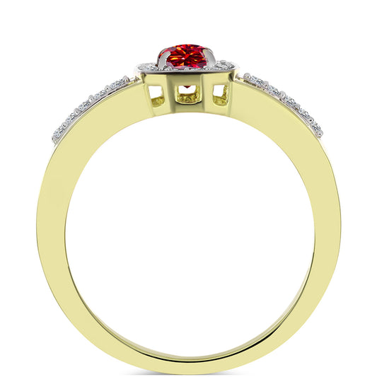 Anillo de Plata Bañada en Oro con Majestuosa moisanita roja y Topacio Blanco