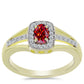 Anillo de Plata Bañada en Oro con Majestuosa moisanita roja y Topacio Blanco