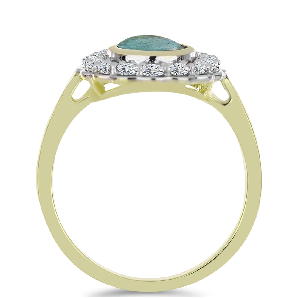 Anillo de Plata Bañada en Oro con Labradorita y Topacio Blanco 2 