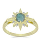 Anillo de Plata Bañada en Oro con Labradorita y Topacio Blanco