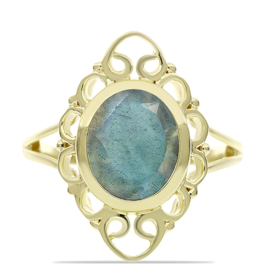 Anillo de Plata Bañada en Oro con Labradorita