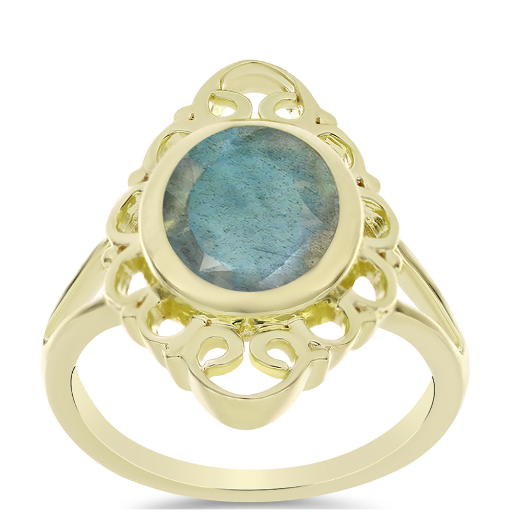 Anillo de Plata Bañada en Oro con Labradorita 3 