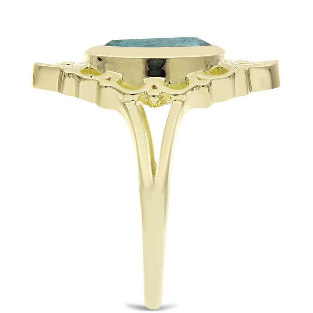 Anillo de Plata Bañada en Oro con Labradorita 4 