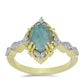 Anillo de Plata Bañada en Oro con Labradorita y Topacio Blanco