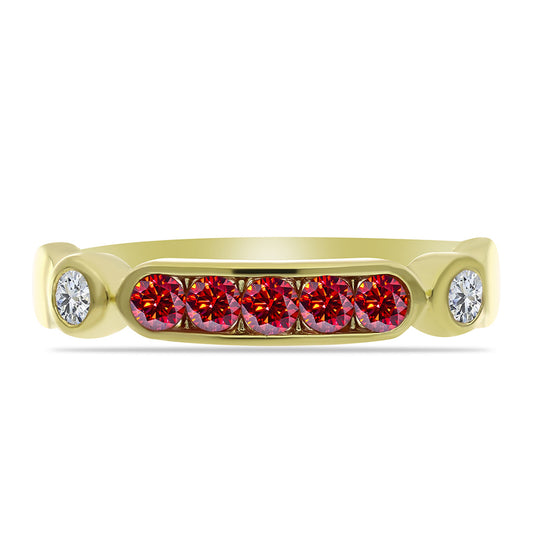 Anillo de Plata Bañada en Oro con Majestuosa moisanita roja y Topacio Blanco