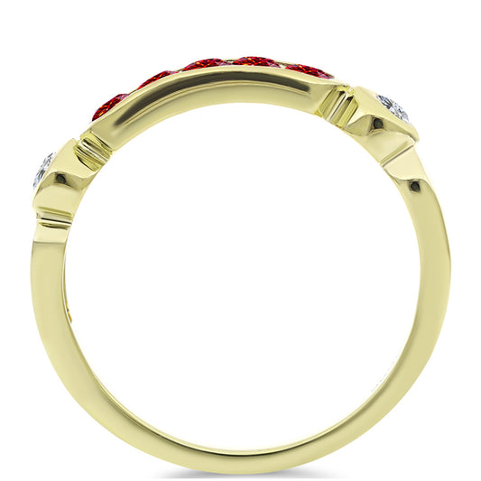 Anillo de Plata Bañada en Oro con Majestuosa moisanita roja y Topacio Blanco
