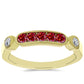 Anillo de Plata Bañada en Oro con Majestuosa moisanita roja y Topacio Blanco