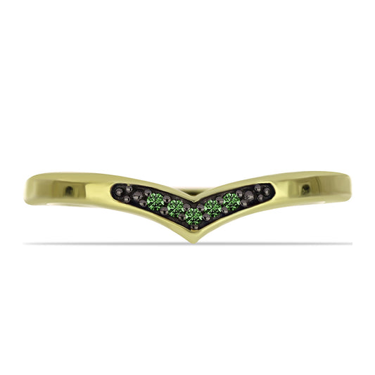 Anillo de Plata Bañada en Oro con Diamante Verde