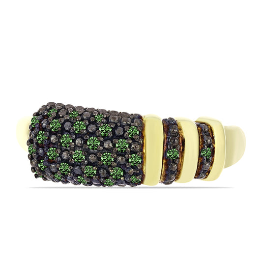 Anillo de Plata Bañada en Oro con Diamante Verde