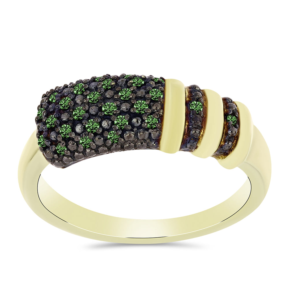 Anillo de Plata Bañada en Oro con Diamante Verde 3 