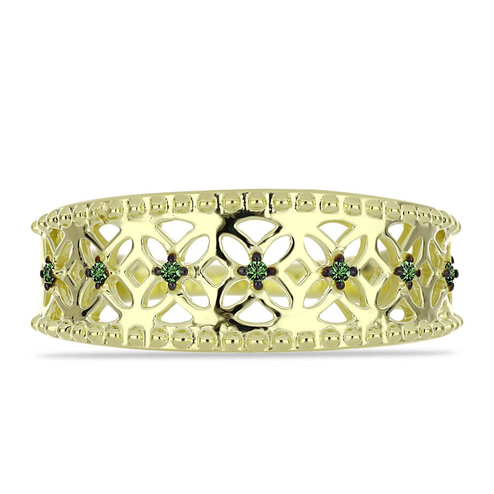 Anillo de Plata Bañada en Oro con Diamante Verde