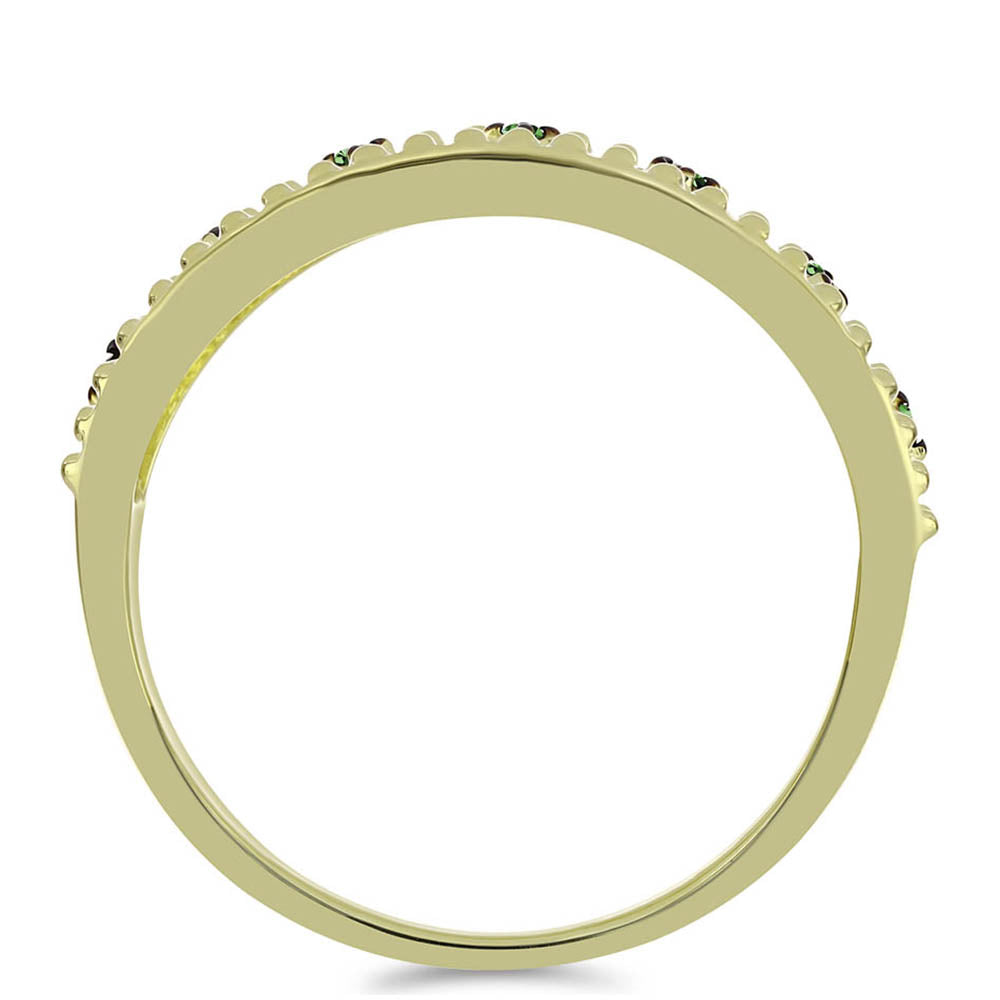 Anillo de Plata Bañada en Oro con Diamante Verde