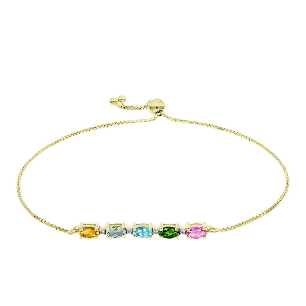 Pulsera de Plata Bañada en Oro con Chakra Turmalina y Topacio Blanco 1 