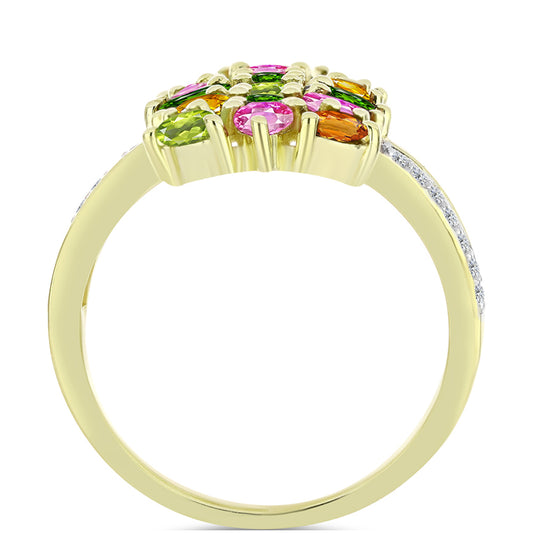 Anillo de Plata Bañada en Oro con Chakra Turmalina y Topacio Blanco