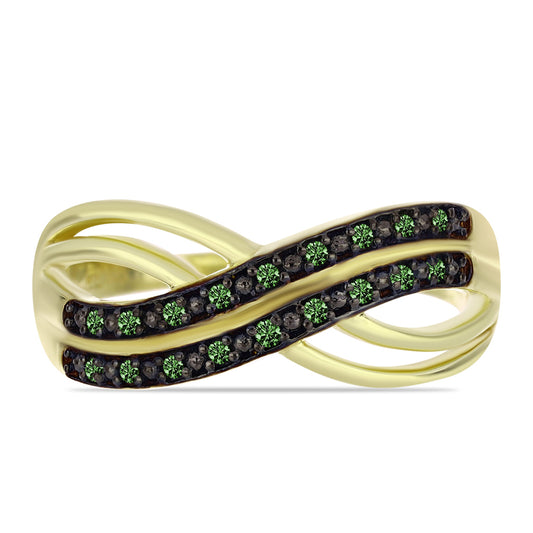 Anillo de Plata Bañada en Oro con Diamante Verde