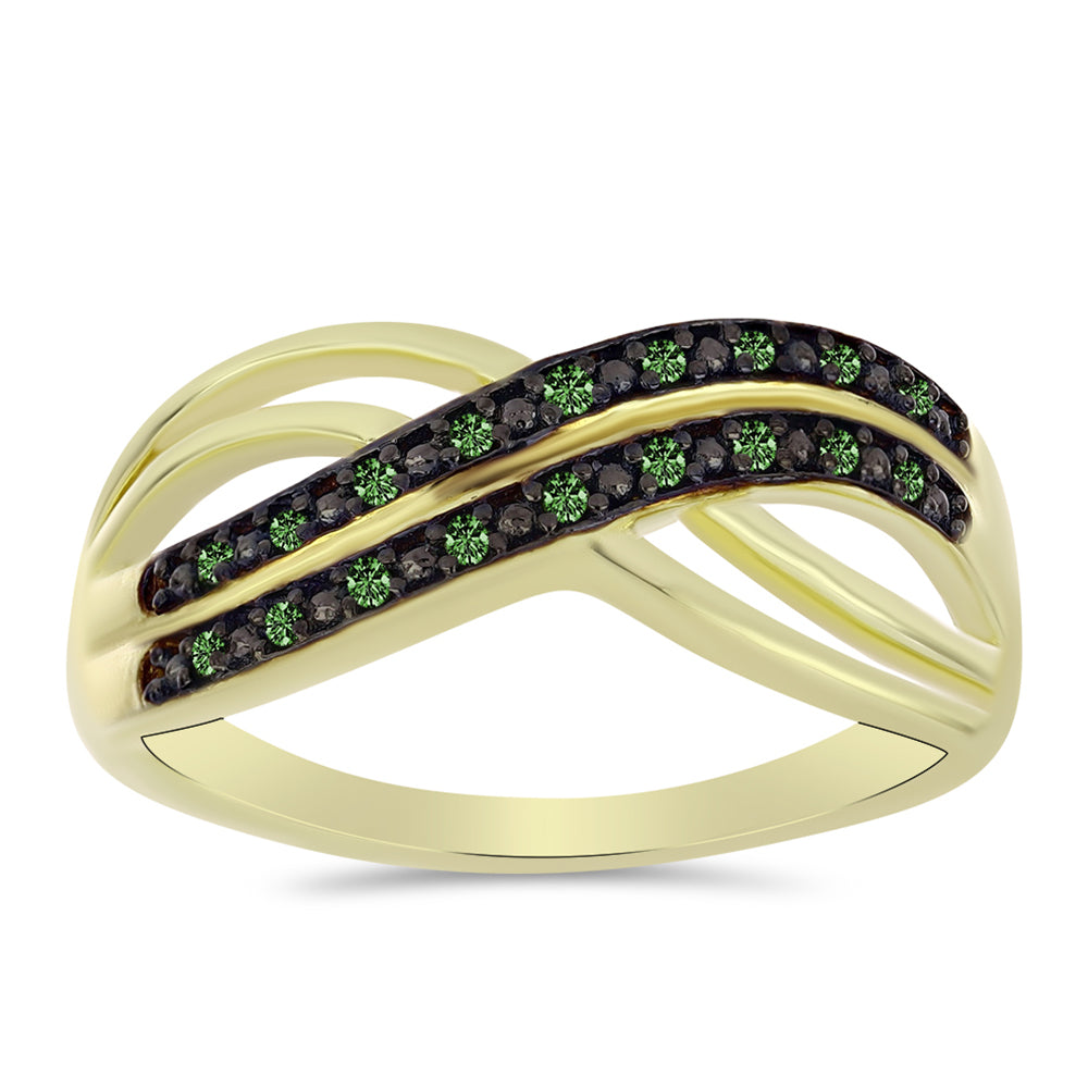Anillo de Plata Bañada en Oro con Diamante Verde