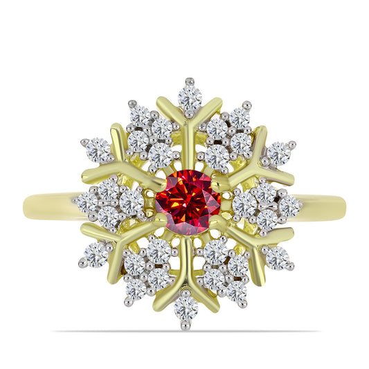 Anillo de Plata Bañada en Oro con Majestuosa moisanita roja y Topacio Blanco