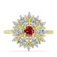 Anillo de Plata Bañada en Oro con Majestuosa moisanita roja y Topacio Blanco