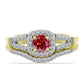 Anillo de Plata Bañada en Oro con Majestuosa moisanita roja y Topacio Blanco