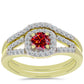 Anillo de Plata Bañada en Oro con Majestuosa moisanita roja y Topacio Blanco