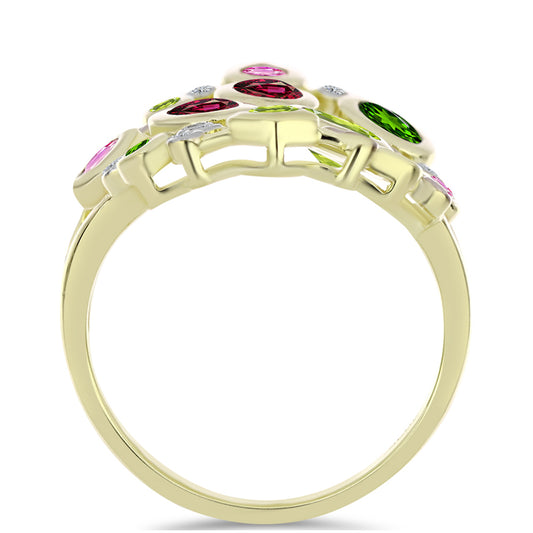 Anillo de Plata Bañada en Oro con Chakra Turmalina y Topacio Blanco