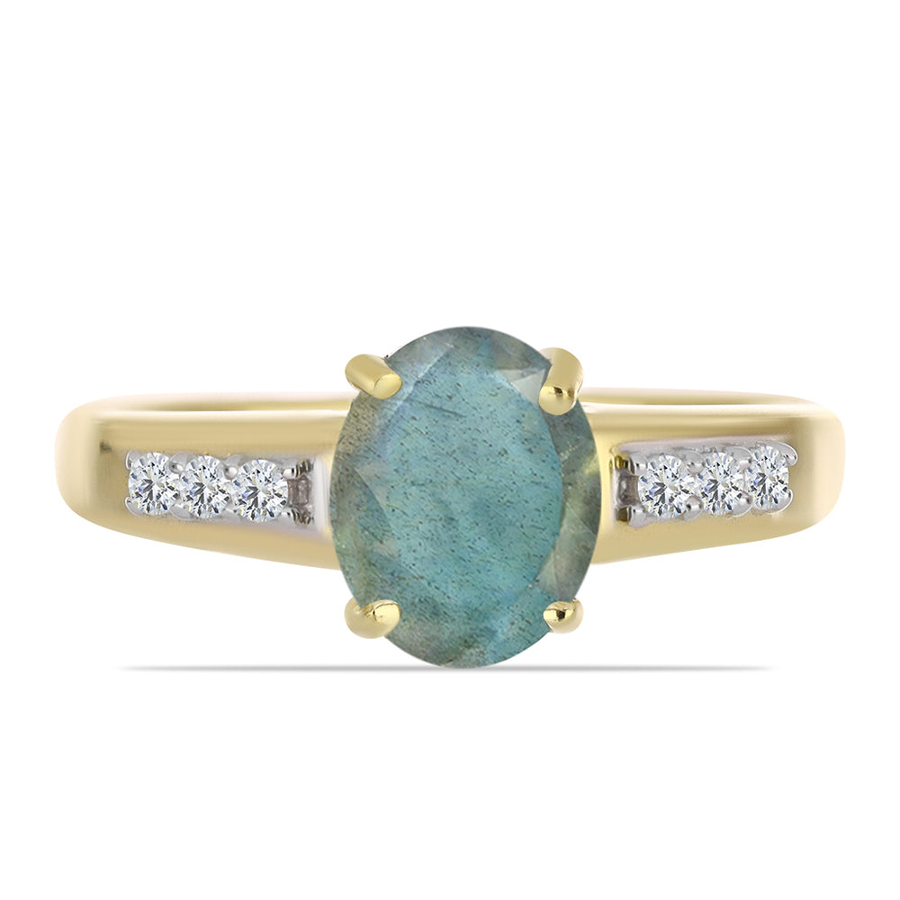 Anillo de Plata Bañada en Oro con Labradorita y Topacio Blanco 1 