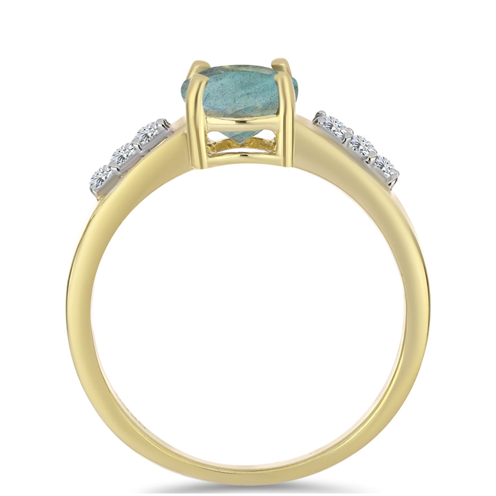 Anillo de Plata Bañada en Oro con Labradorita y Topacio Blanco 2 