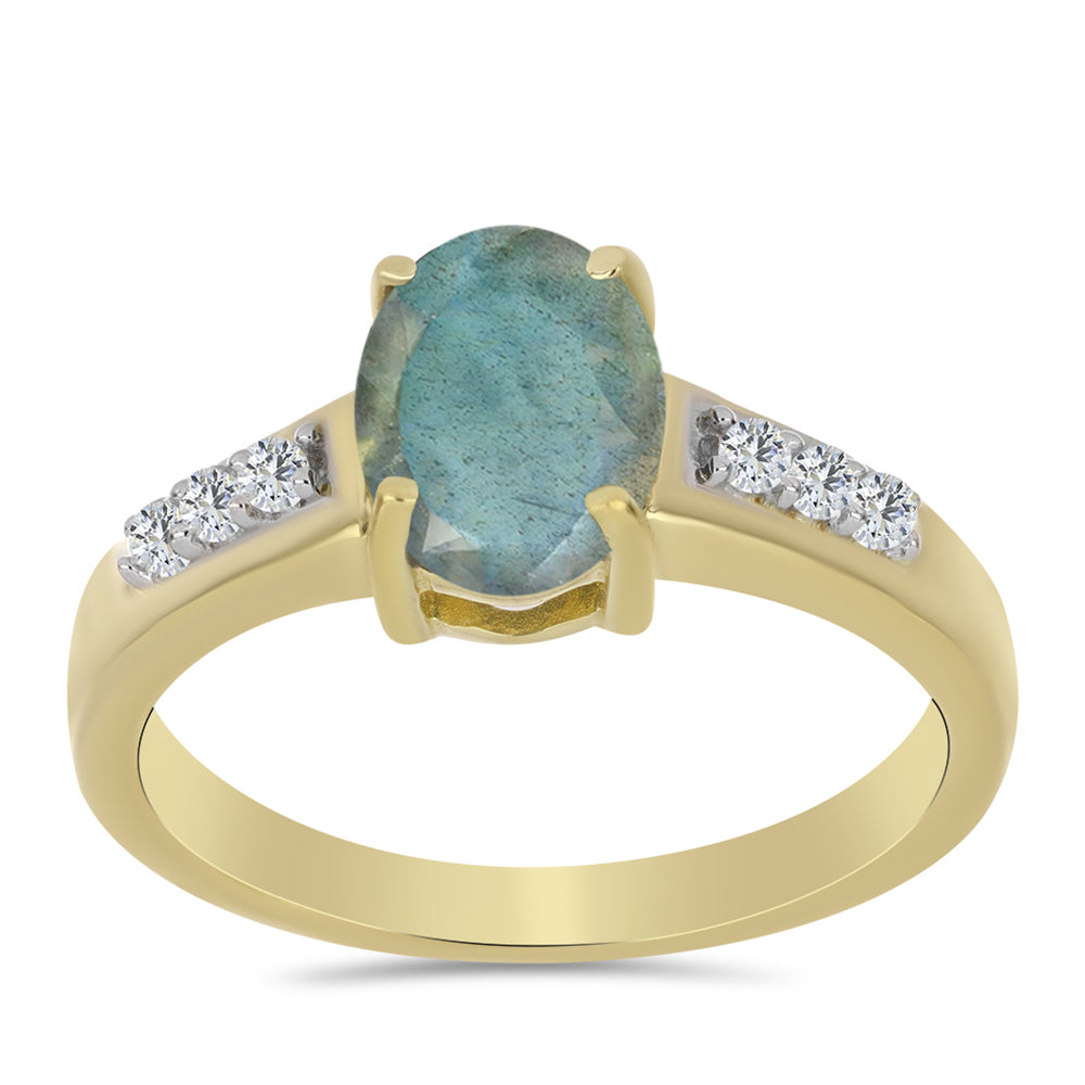 Anillo de Plata Bañada en Oro con Labradorita y Topacio Blanco 3 