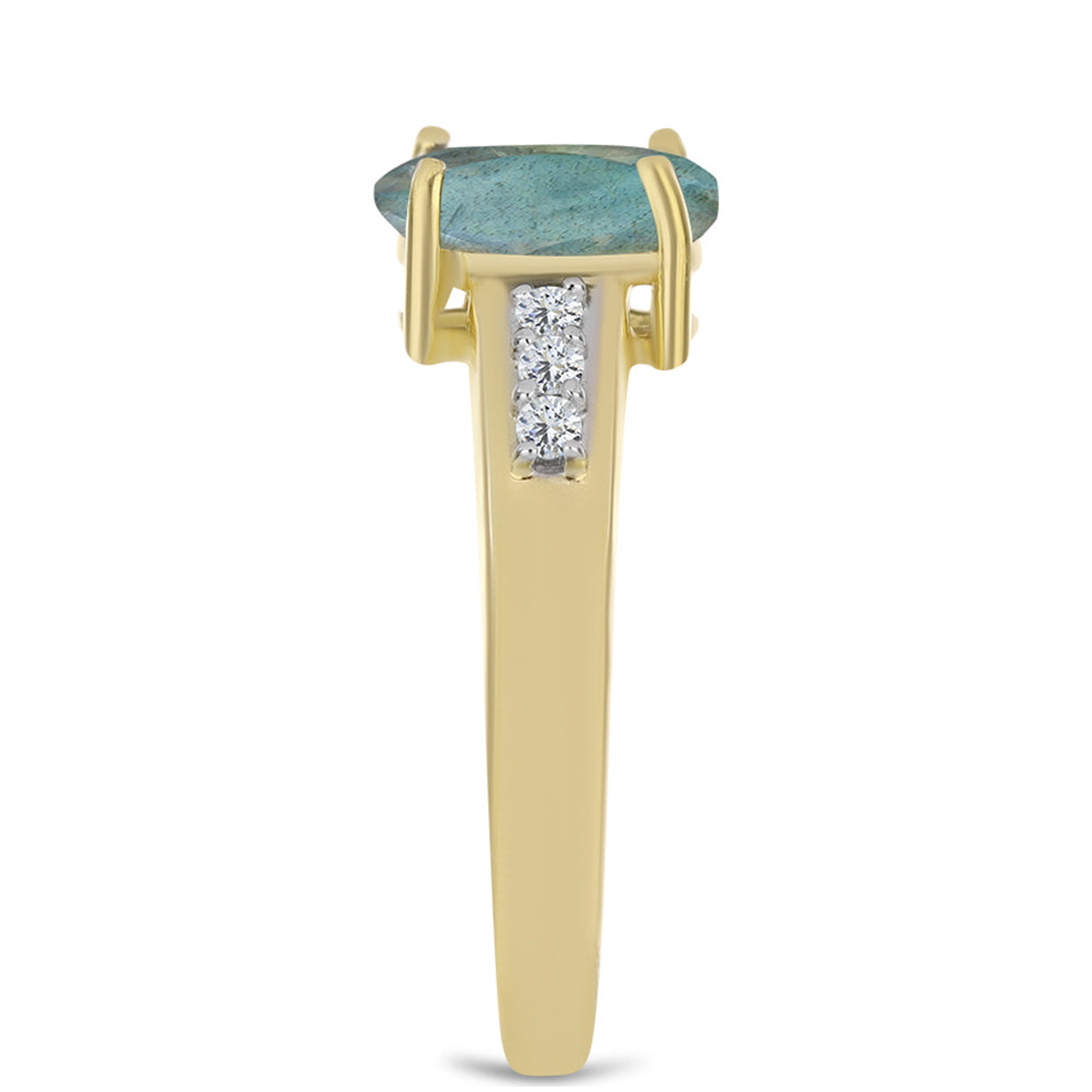 Anillo de Plata Bañada en Oro con Labradorita y Topacio Blanco 4 