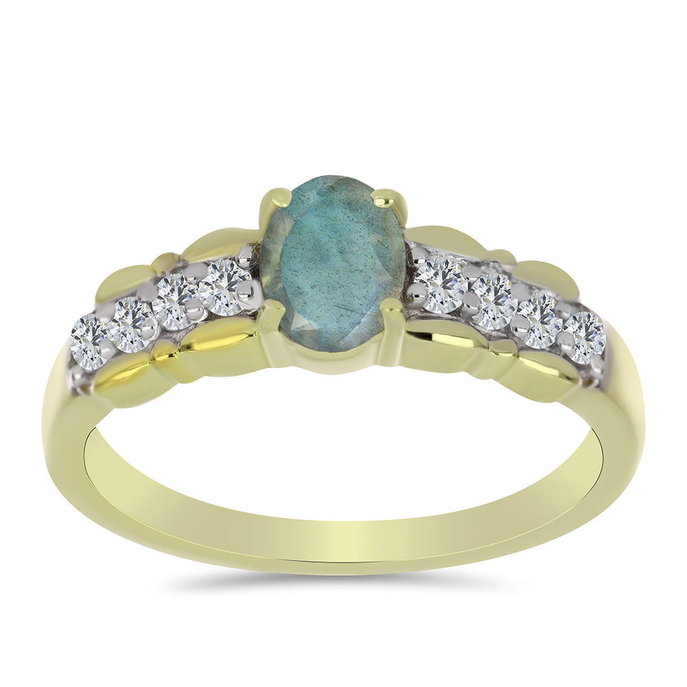 Anillo de Plata Bañada en Oro con Labradorita y Topacio Blanco 3 