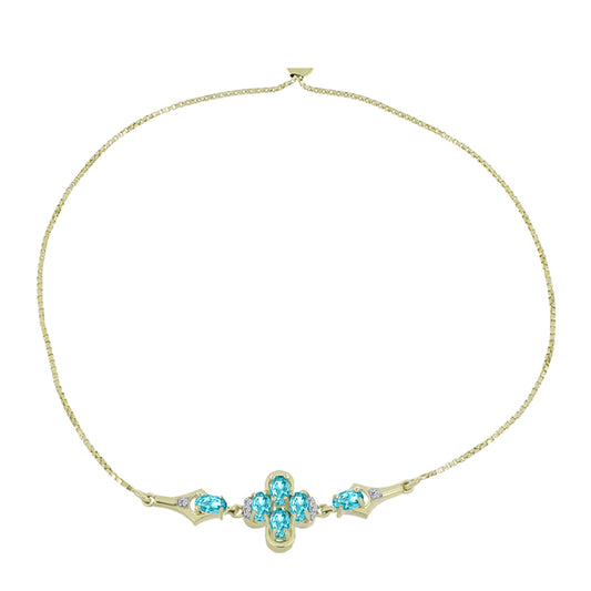 Pulsera de Plata Bañada en Oro con Cuarzo Paraiba y Topacio Blanco