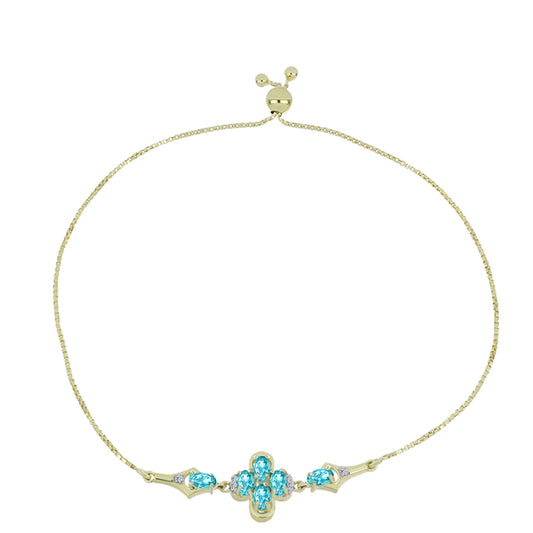 Pulsera de Plata Bañada en Oro con Cuarzo Paraiba y Topacio Blanco